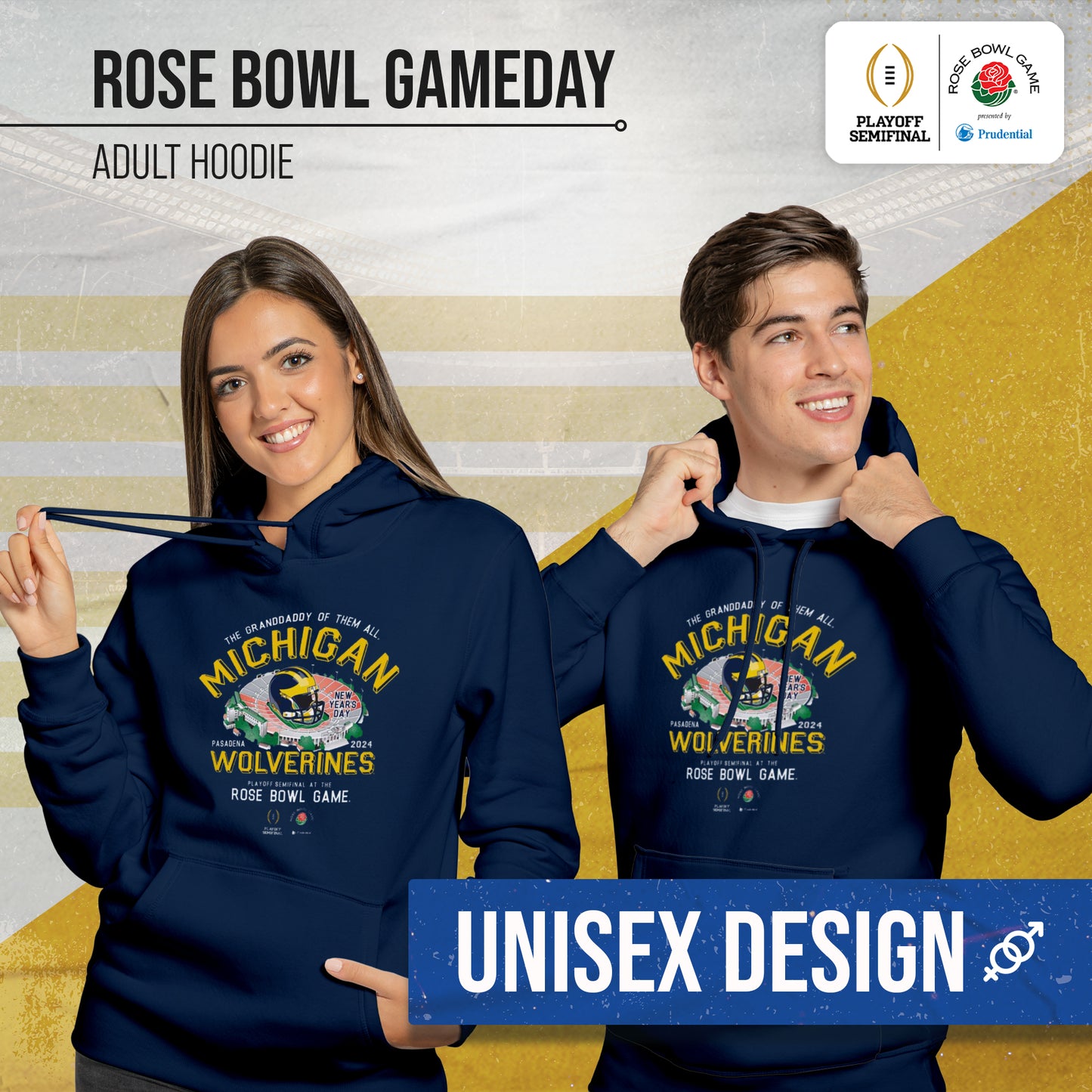 Michigan Wolverines 2024 Rose Bowl Game Day College Football Hooded Sweatshirt - Navy