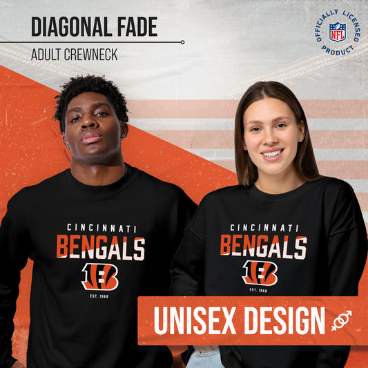 Cincinnati Bengals Adult NFL Diagonal Fade Color Block Crewneck Sweatshirt - Black