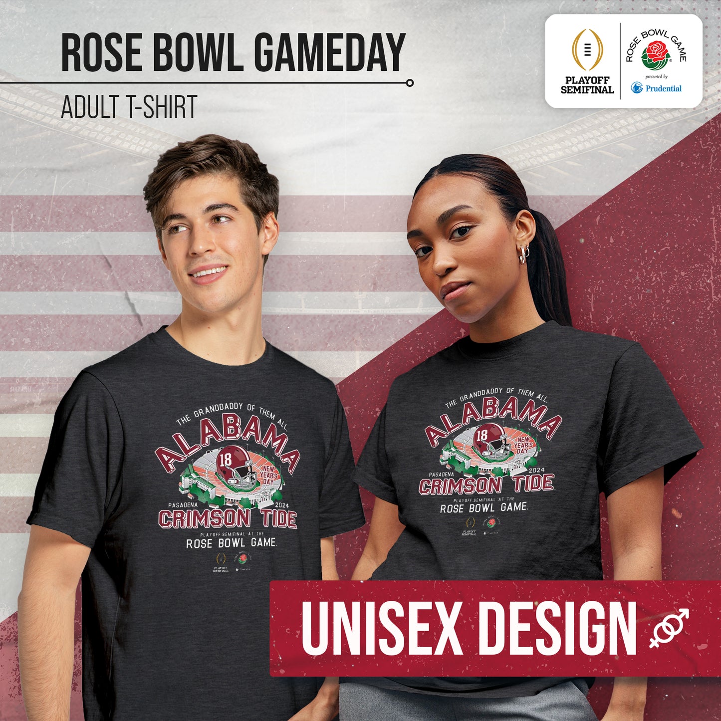 Alabama Crimson Tide 2024 Rose Bowl Game Day College Football T-Shirt - Black Heather