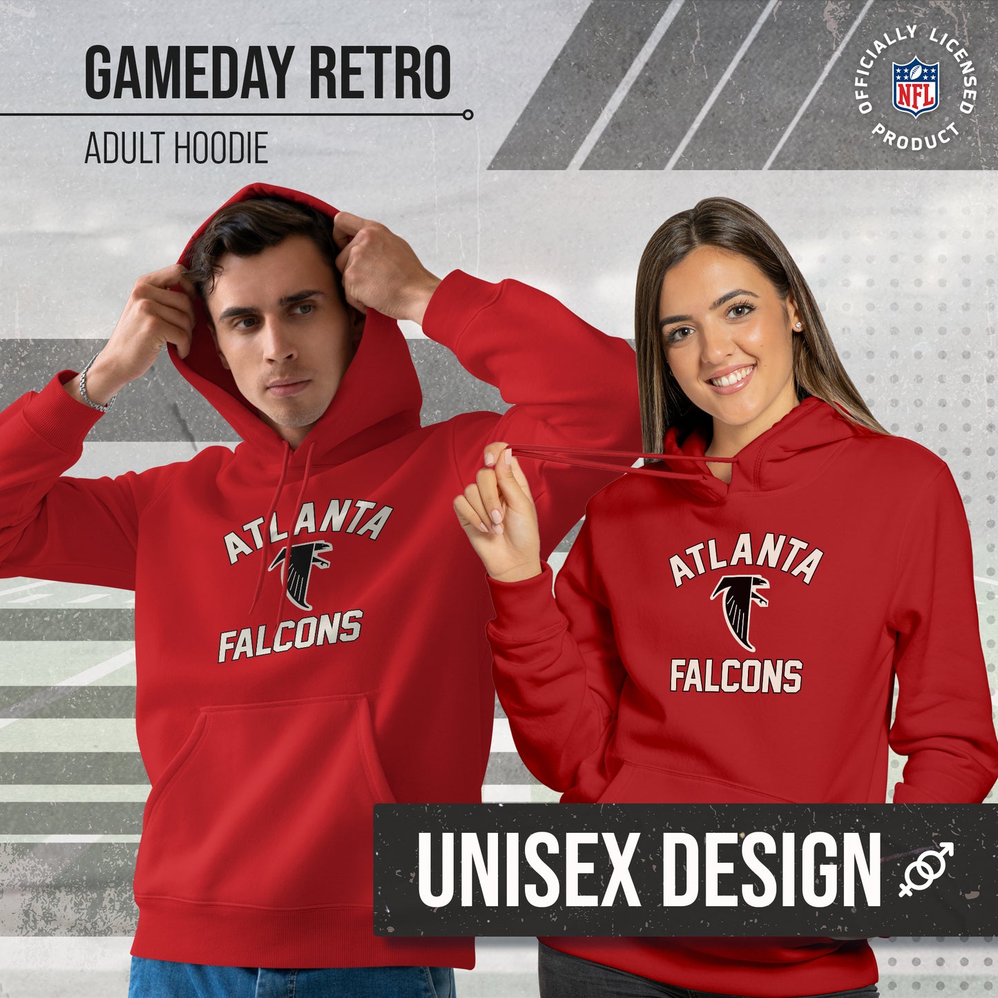 Atlanta Falcons NFL Adult Unisex Retro Gameday Ultra Soft Fleece Hooded Sweatshirt - Red