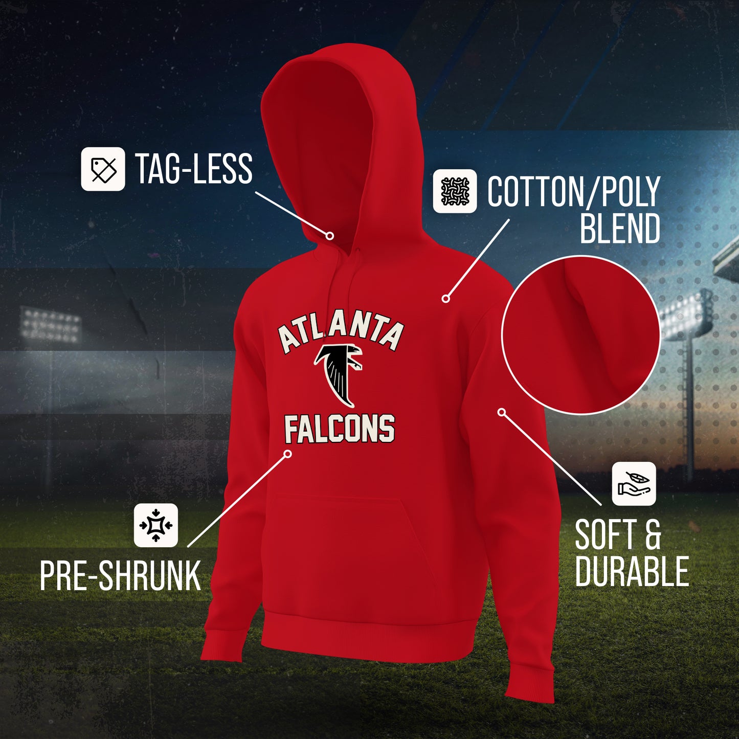 Atlanta Falcons NFL Adult Unisex Retro Gameday Ultra Soft Fleece Hooded Sweatshirt - Red