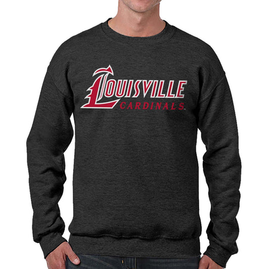Louisville Cardinals NCAA Adult Charcoal Crewneck Fleece Sweatshirt - Charcoal