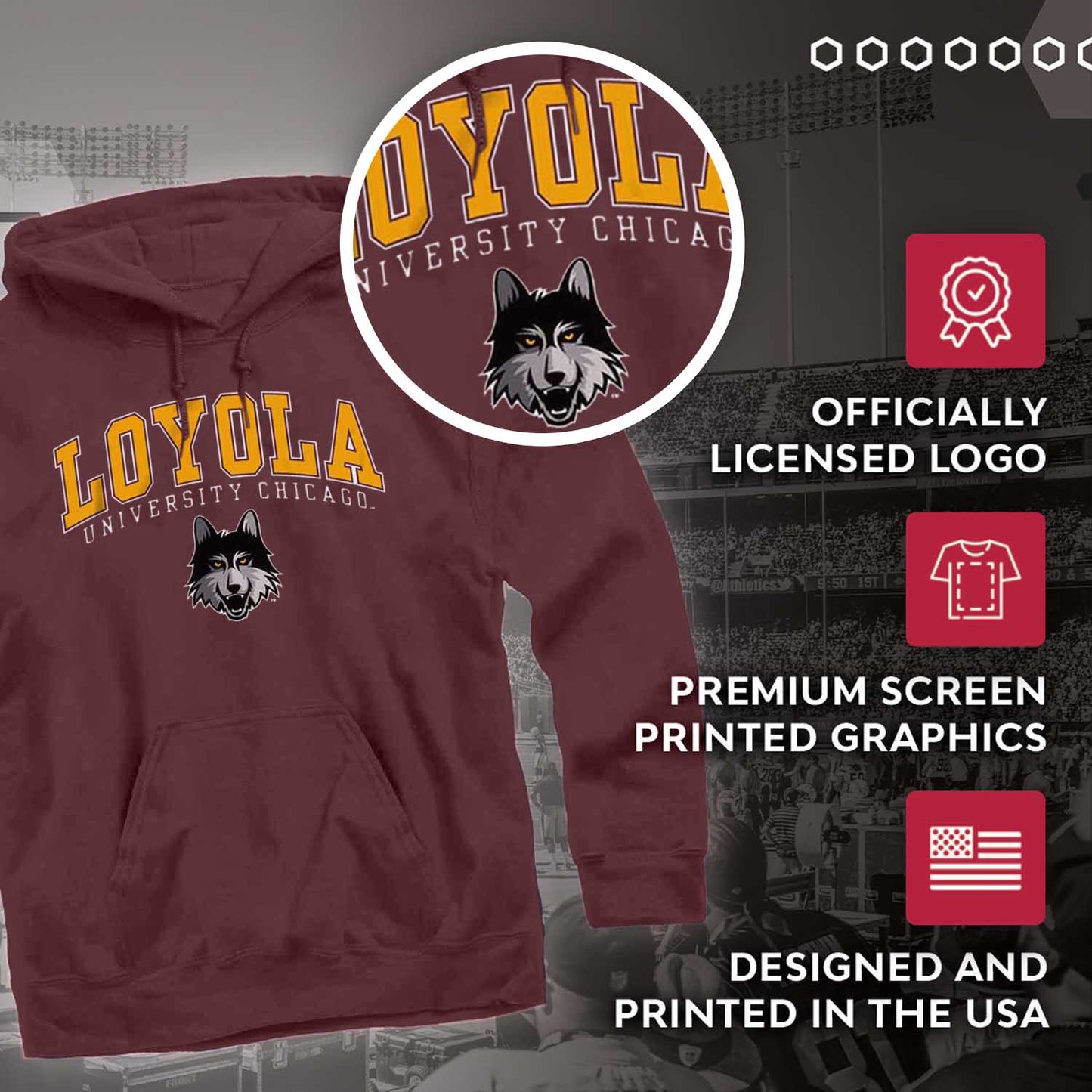 Loyola Chicago Ramblers Adult Arch & Logo Soft Style Gameday Hooded Sweatshirt - Maroon