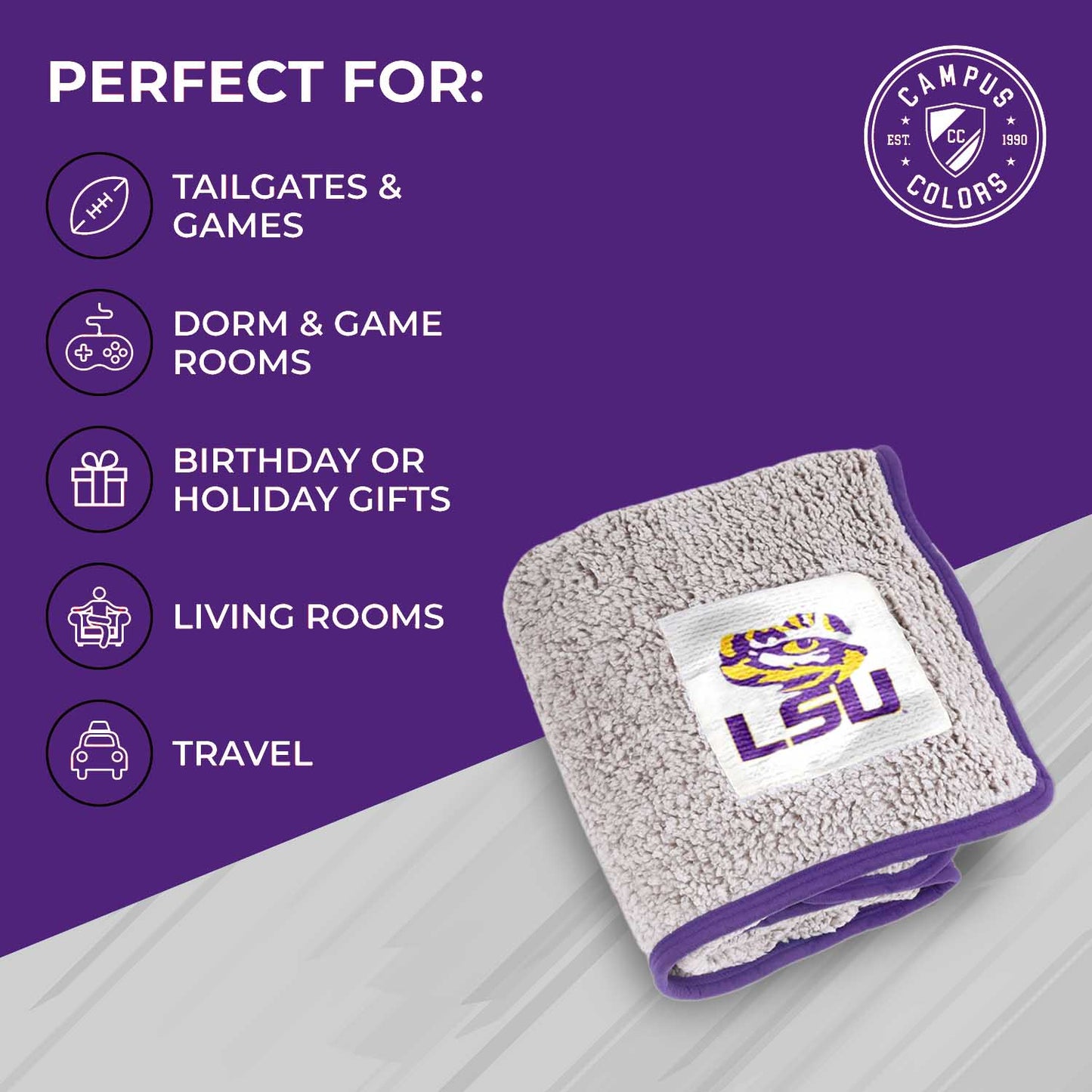 LSU Tigers NCAA Silk Sherpa College Throw Blanket - Purple