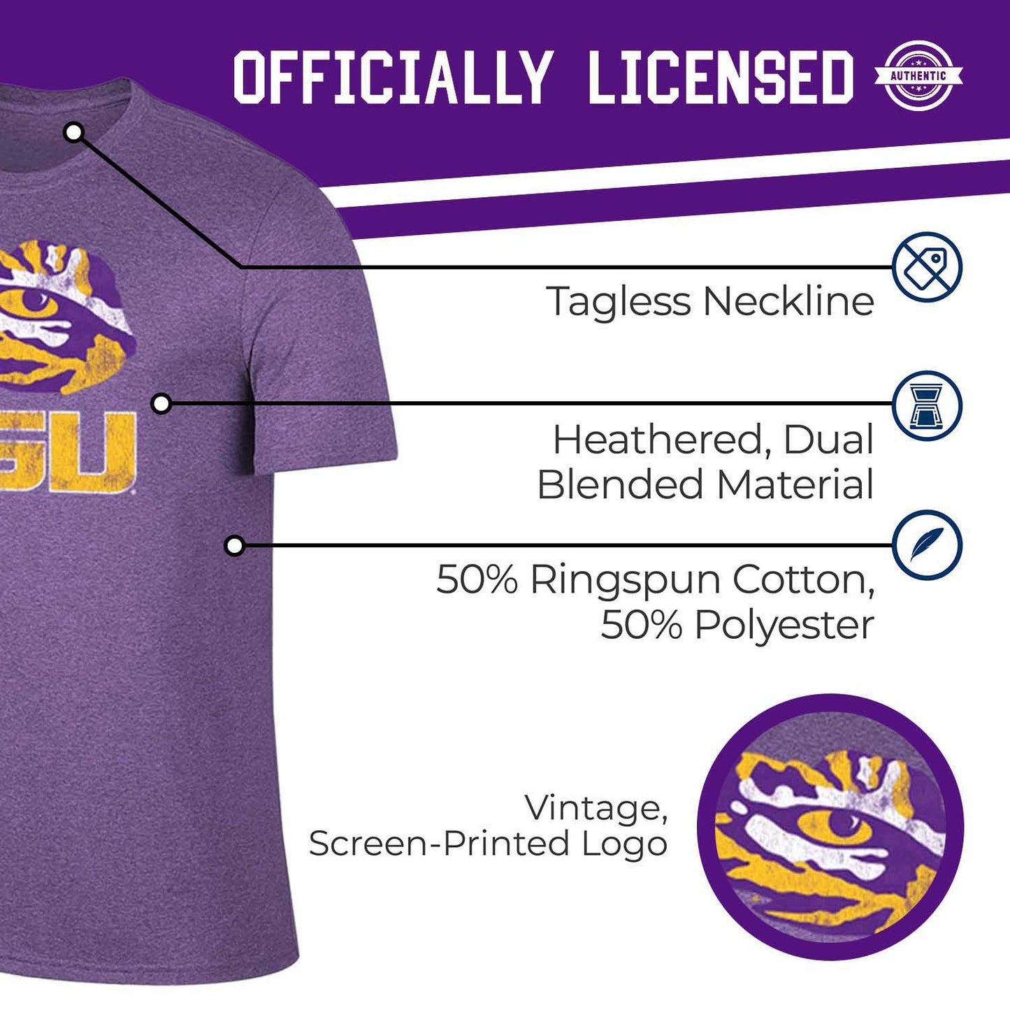 LSU Tigers Adult MVP Heathered Cotton Blend T-Shirt - Purple