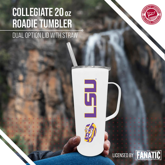 LSU Tigers NCAA Stainless Steal 20oz Roadie With Handle & Dual Option Lid With Straw - White