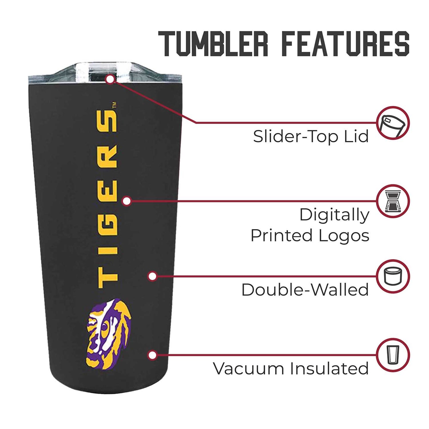 LSU Tigers NCAA Stainless Steel Tumbler perfect for Gameday - Black