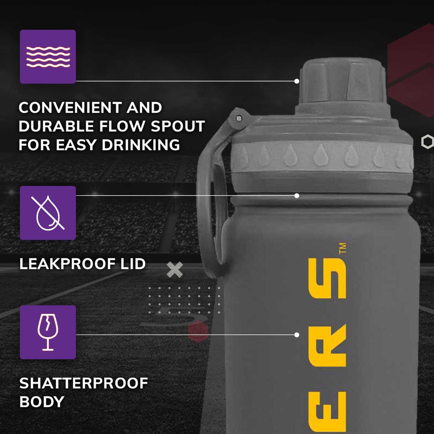 LSU Tigers NCAA Stainless Steel Water Bottle - Sport Gray