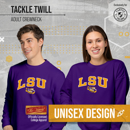LSU Tigers NCAA Adult Tackle Twill Crewneck Sweatshirt - Purple