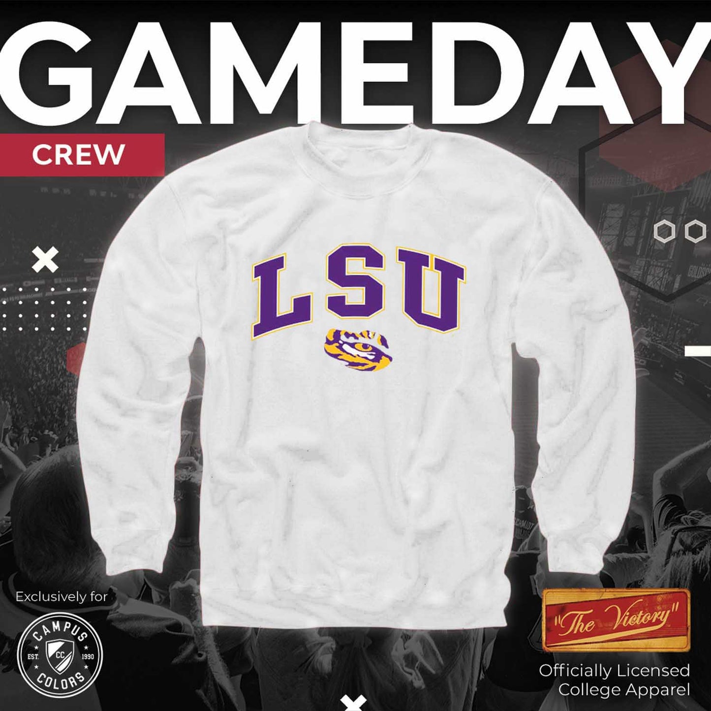 LSU Tigers Adult Arch & Logo Soft Style Gameday Crewneck Sweatshirt - White