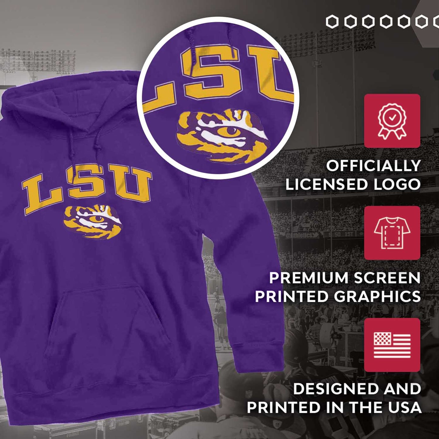 LSU Tigers Adult Arch & Logo Soft Style Gameday Hooded Sweatshirt - Purple