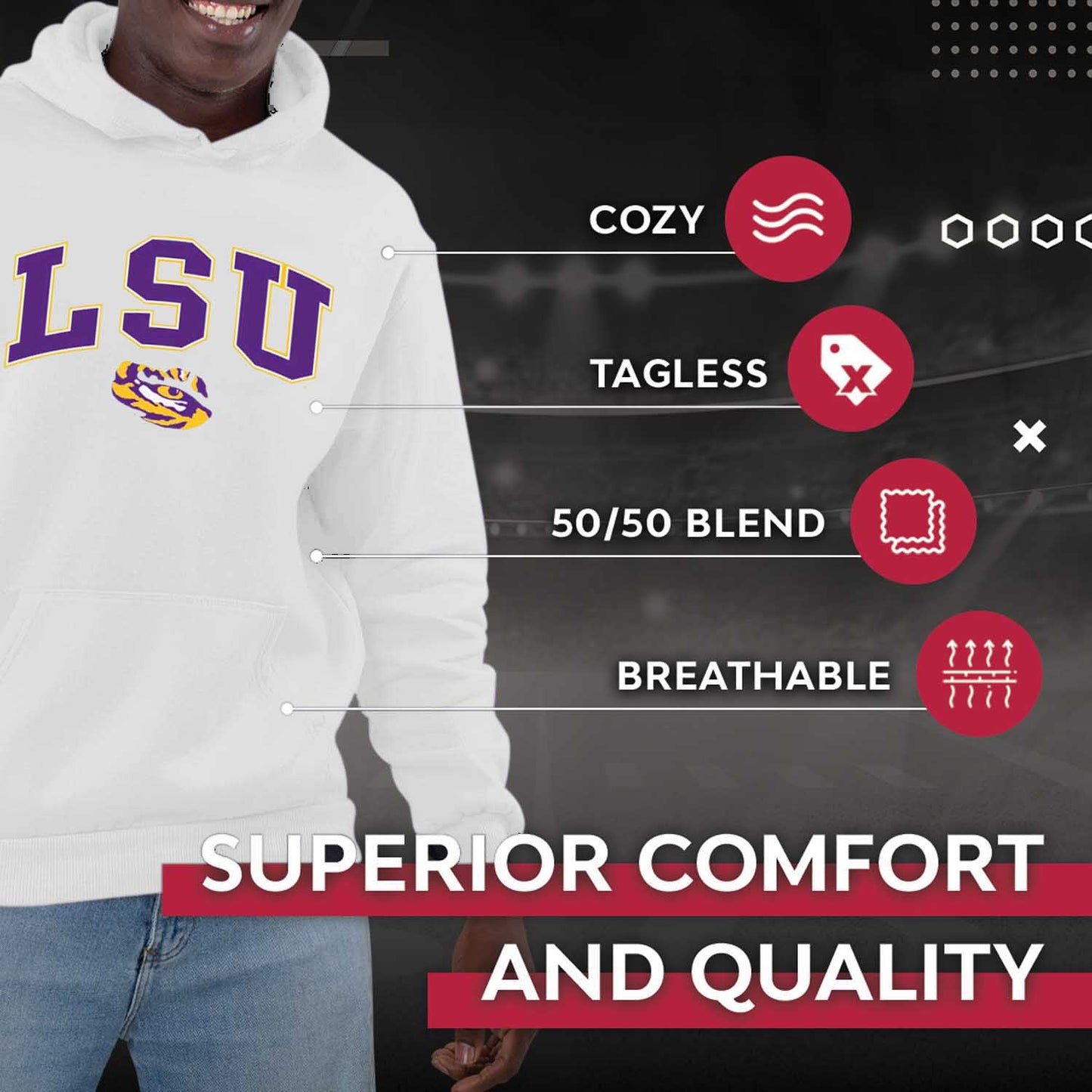 LSU Tigers Adult Arch & Logo Soft Style Gameday Hooded Sweatshirt - White