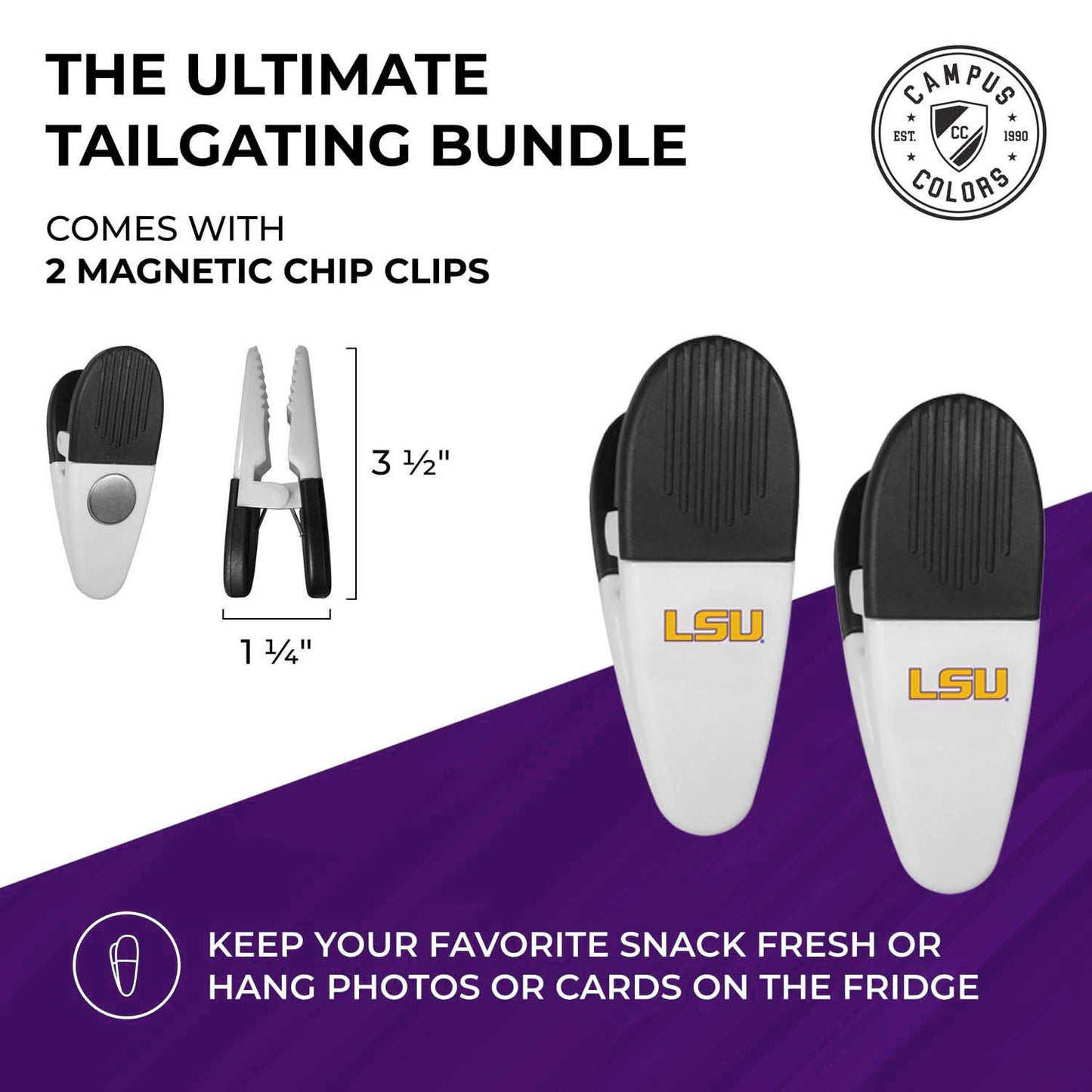 LSU Tigers Collegiate University Two Piece Grilling Tools Set with 2 Magnet Chip Clips - Chrome