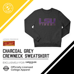 LSU Tigers NCAA Adult Charcoal Crewneck Fleece Sweatshirt - Charcoal