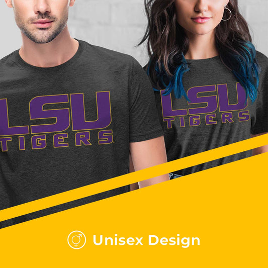LSU Tigers Campus Colors NCAA Adult Cotton Blend Charcoal Tagless T-Shirt - Charcoal