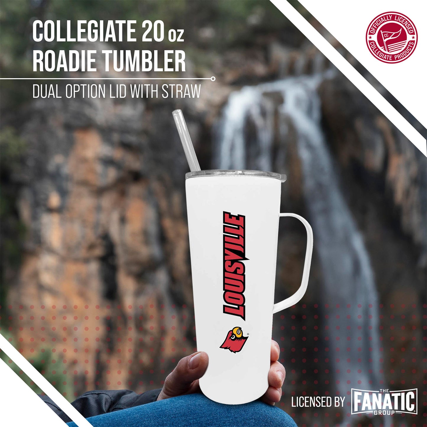 Louisville Cardinals NCAA Stainless Steal 20oz Roadie With Handle & Dual Option Lid With Straw - White