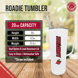 Louisville Cardinals NCAA Stainless Steal 20oz Roadie With Handle & Dual Option Lid With Straw - White