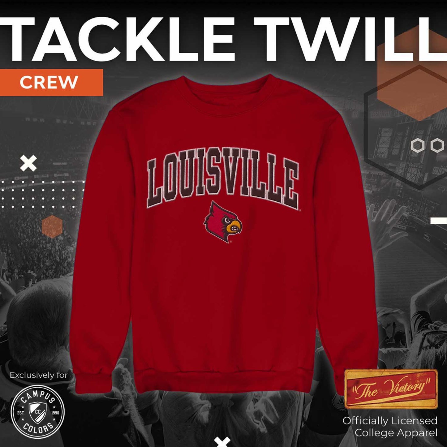 Louisville Cardinals NCAA Adult Tackle Twill Crewneck Sweatshirt - Red