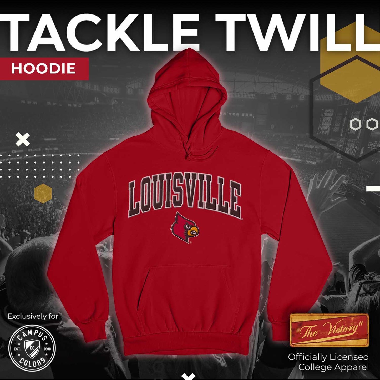 Louisville Cardinals NCAA Adult Tackle Twill Hooded Sweatshirt - Red
