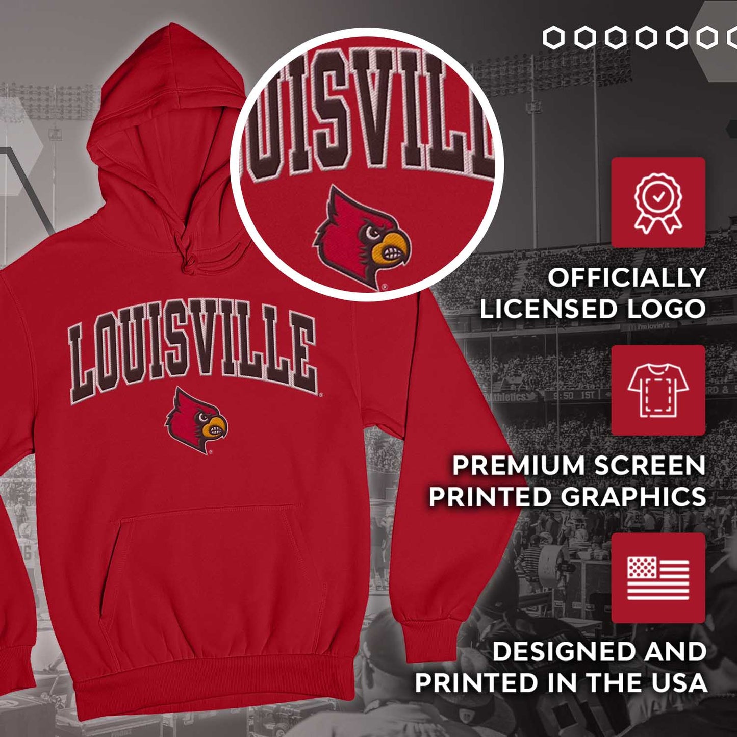 Louisville Cardinals NCAA Adult Tackle Twill Hooded Sweatshirt - Red