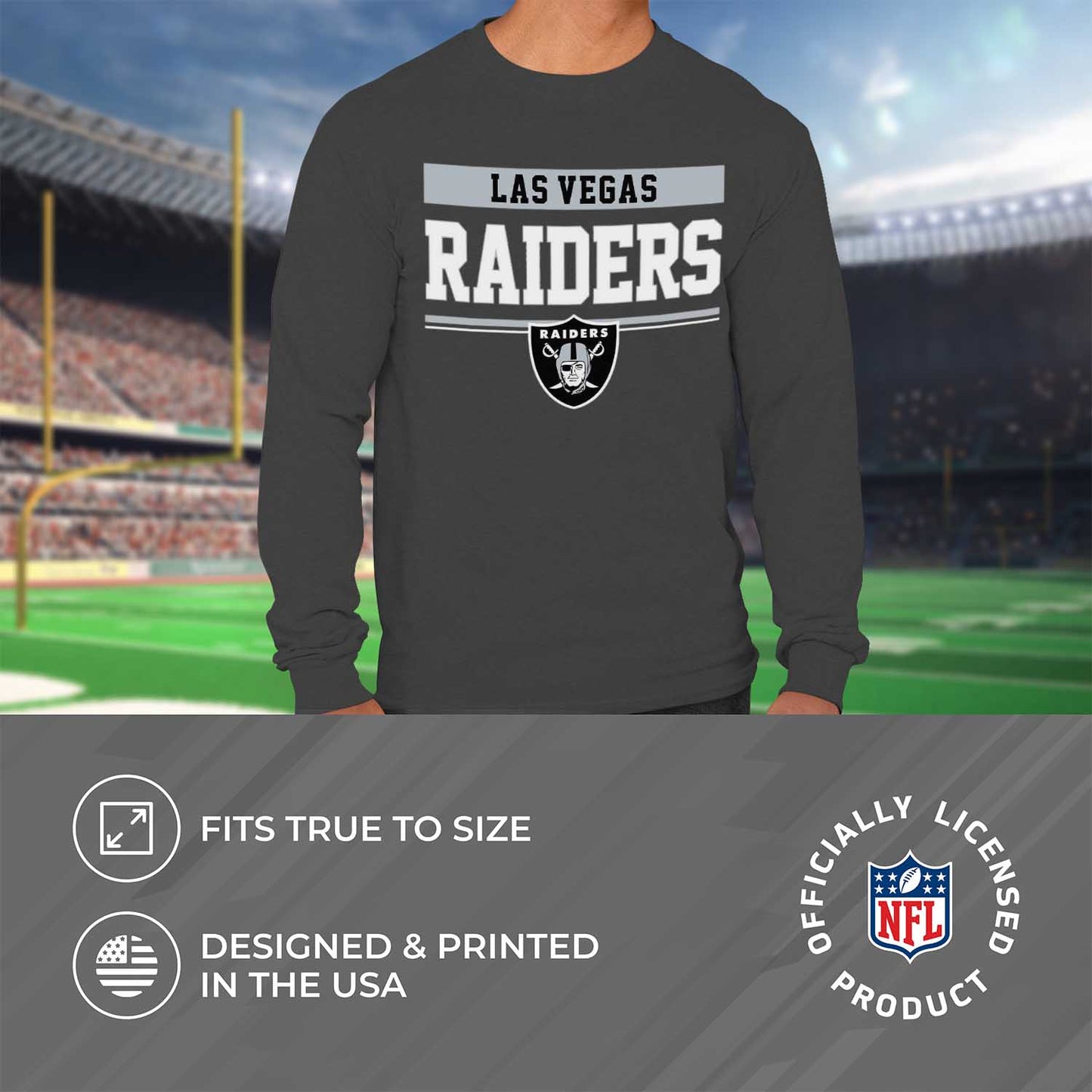 Las Vegas Raiders NFL Adult Charcoal Long Sleeve T Shirt - Charcoal