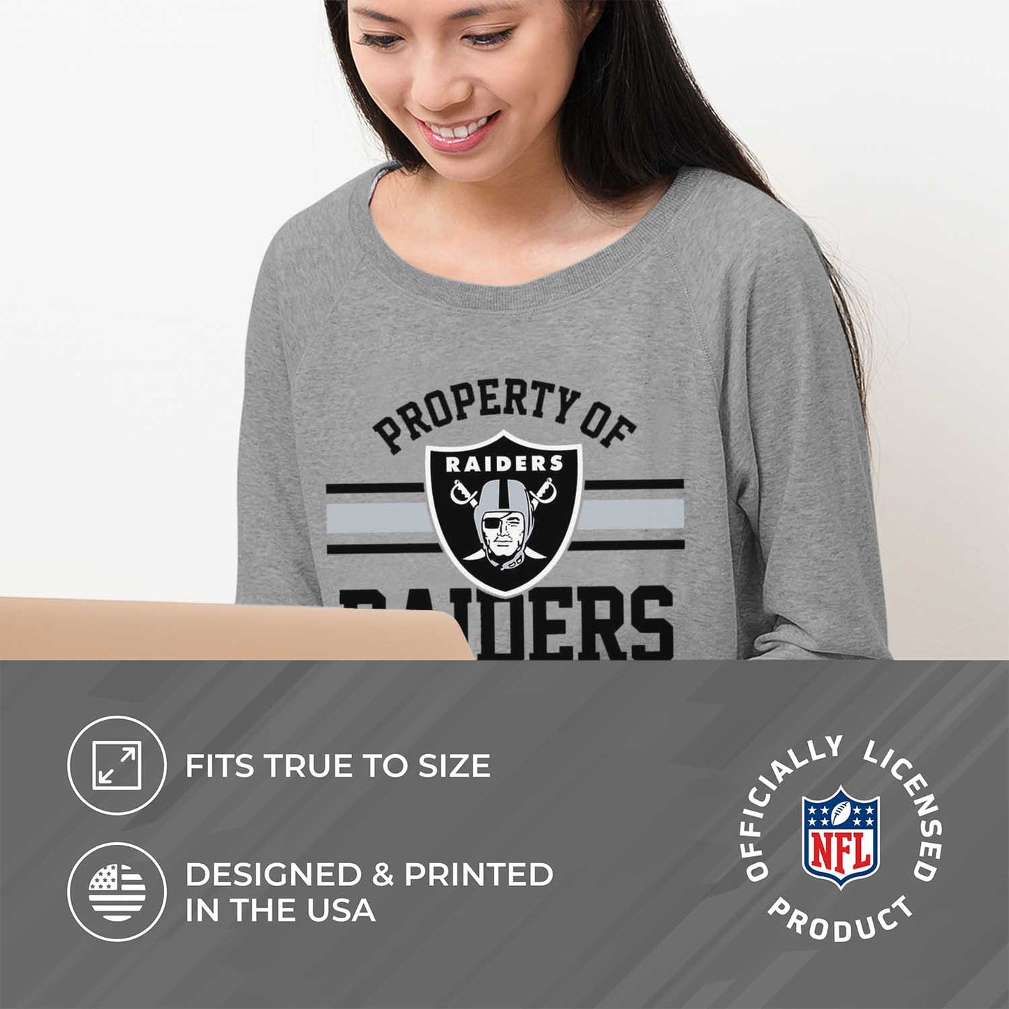 Las Vegas Raiders NFL Womens Property of Lighweight Crew Neck - Sport Gray