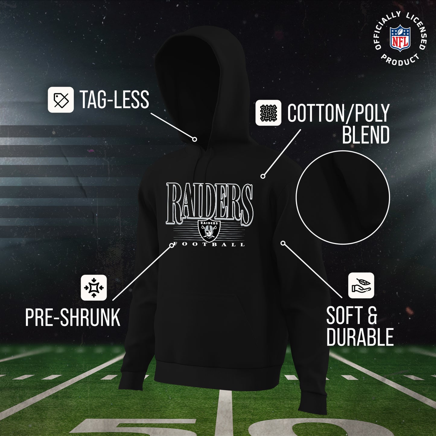 Las Vegas Raiders NFL Adult Unisex Overtime Blueprint Soft Fleece Hooded Sweatshirt - Black