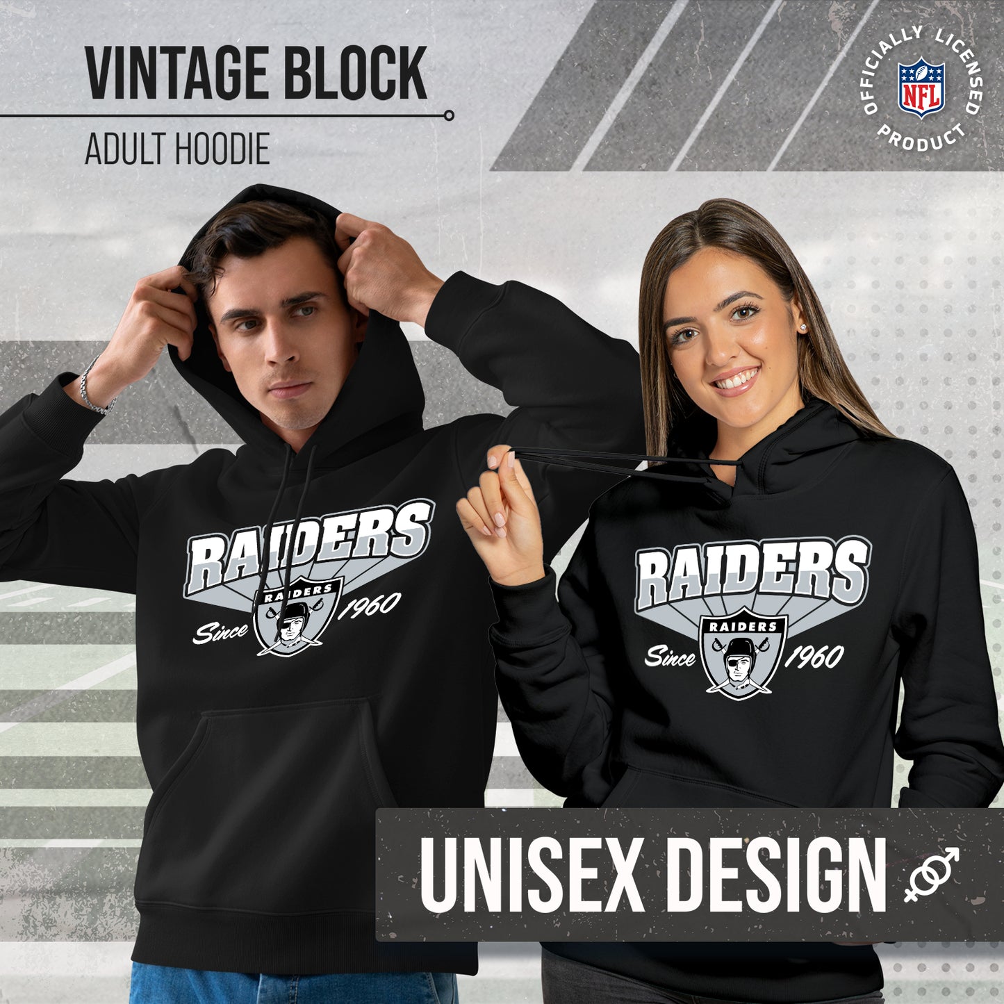 Las Vegas Raiders NFL Adult Unisex Vintage Block Ultra Soft Fleece Hooded Sweatshirt - Black