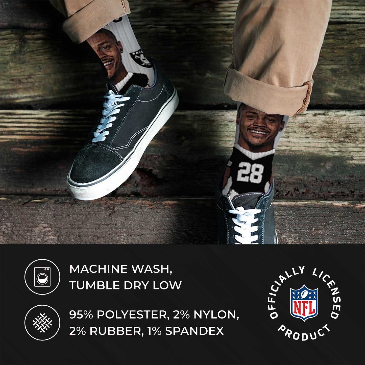 Las Vegas Raiders FBF NFL Adult V Curve MVP Player Crew Socks - Sport Gray