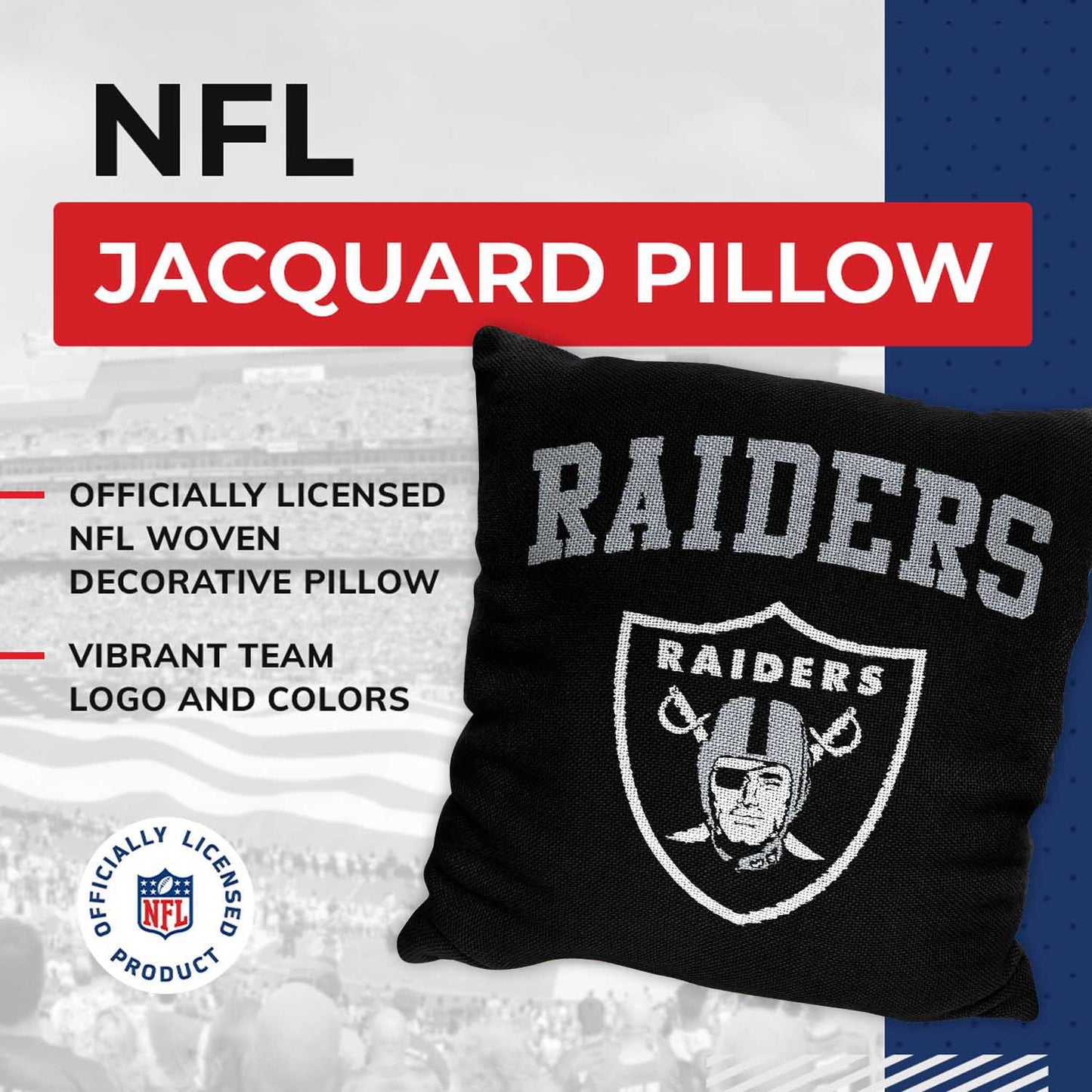Las Vegas Raiders NFL Decorative Football Throw Pillow - Black