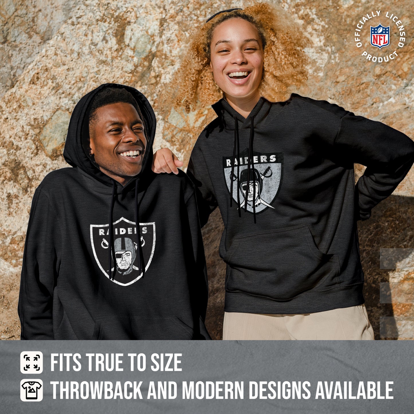 Las Vegas Raiders NFL Adult Unisex Modern Throwback Ultra Soft Fleece Hooded Sweatshirt - Black Heather