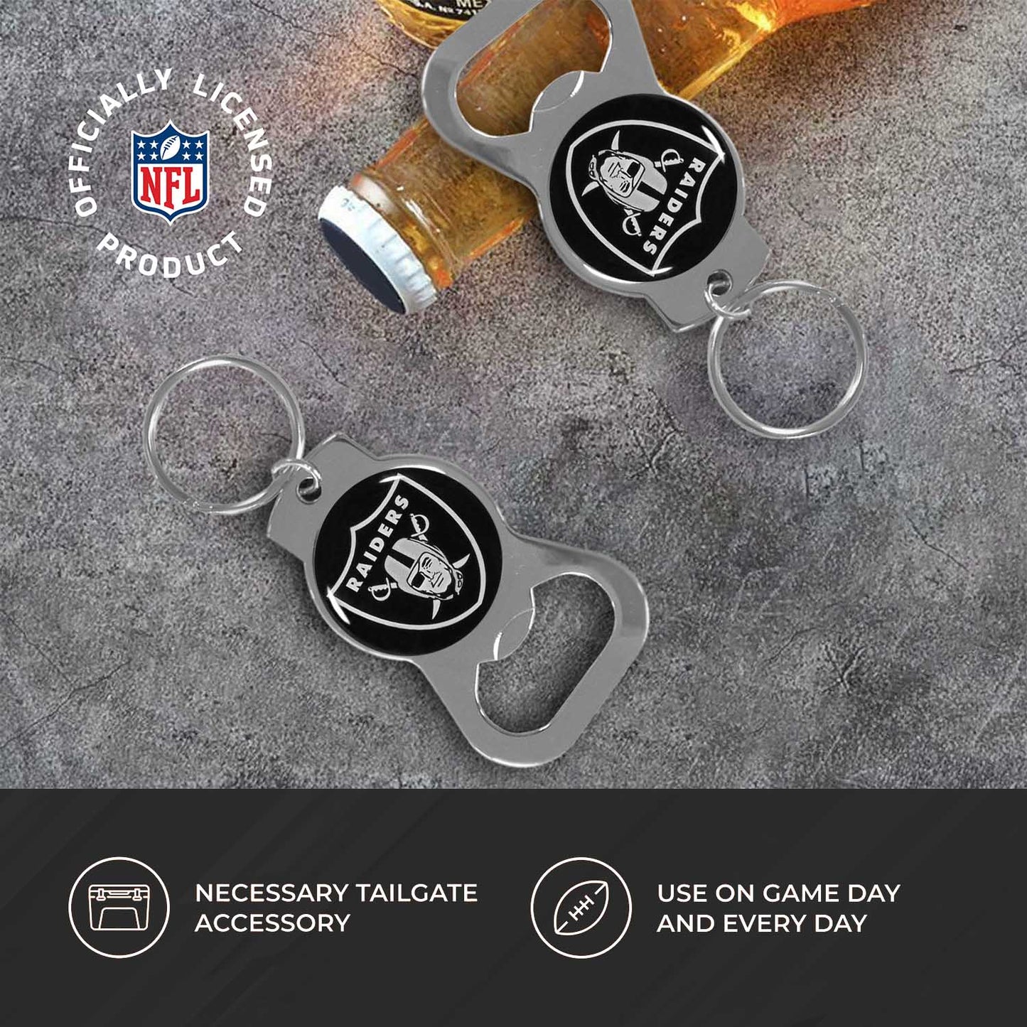 Las Vegas Raiders NFL Bottle Opener Keychain Bundle - Black
