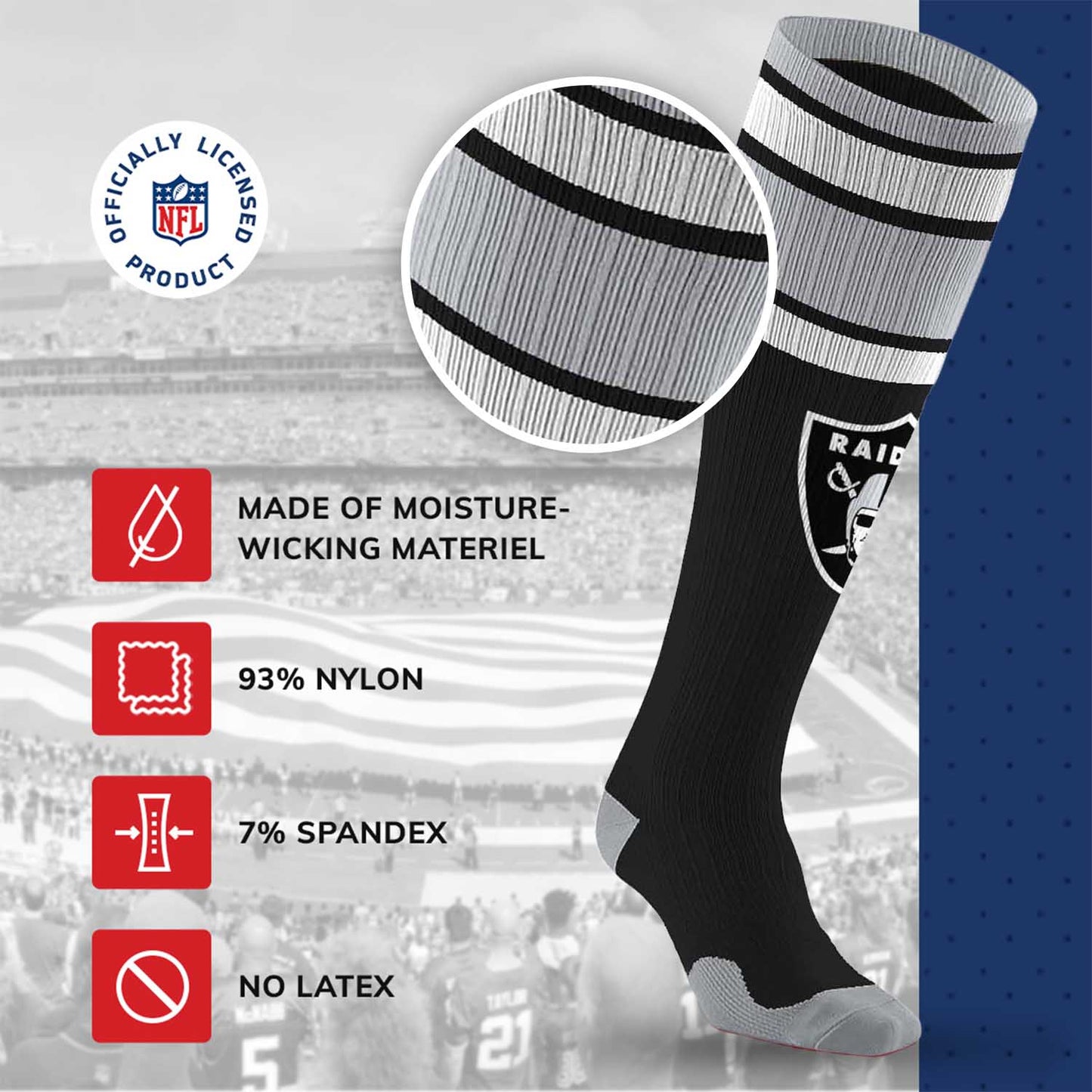 Las Vegas Raiders NFL Adult Knee High-Performance Socks - Black