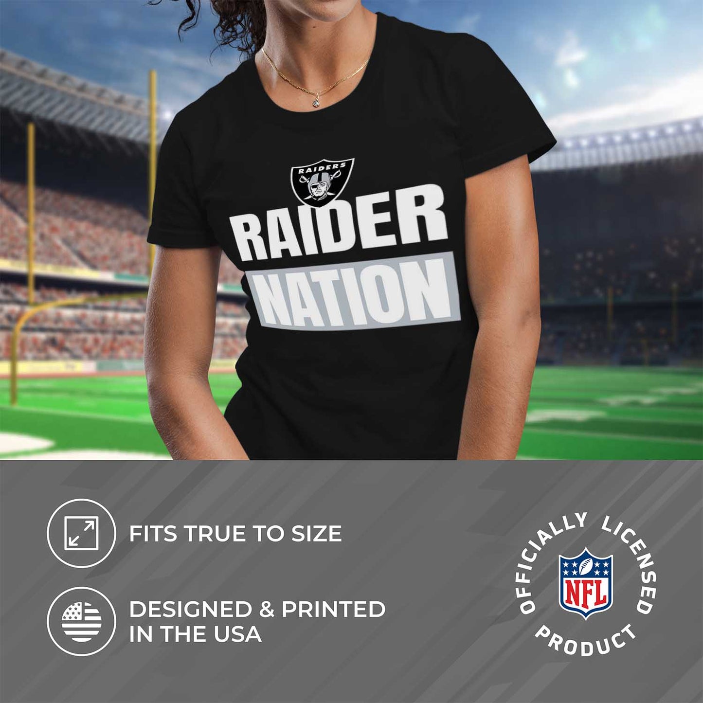 Las Vegas Raiders NFL Womens Team Slogan Short Sleeve Tshirt - Black