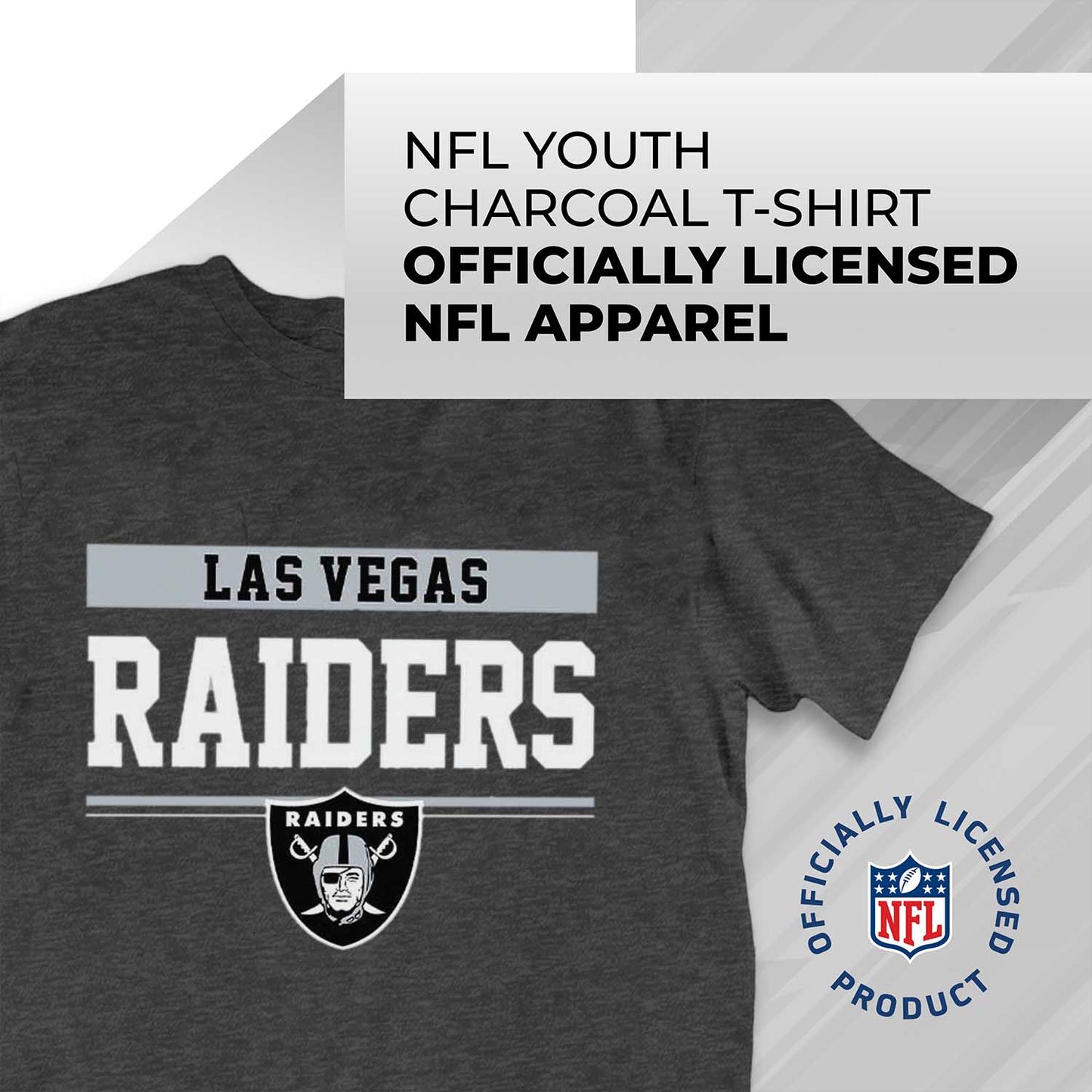Las Vegas Raiders NFL Youth Short Sleeve Charcoal T Shirt - Charcoal