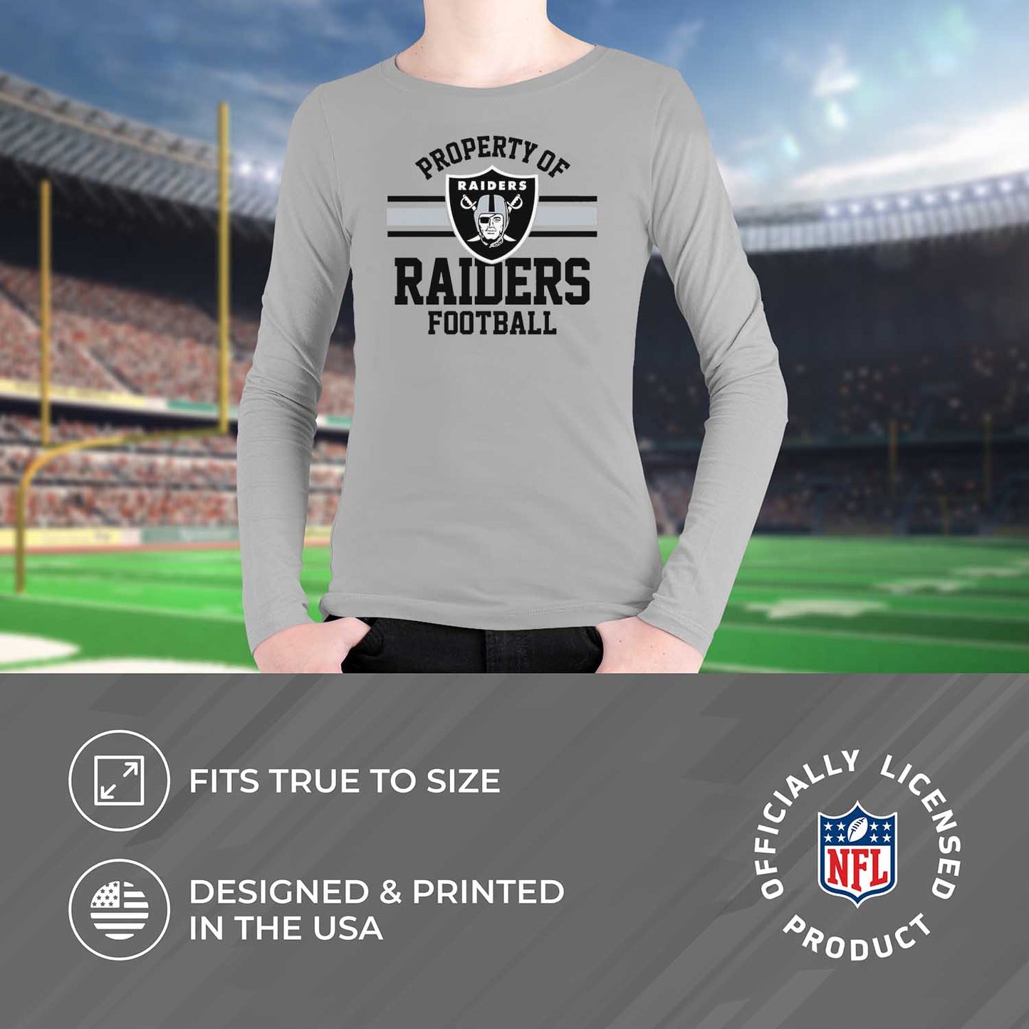 Las Vegas Raiders NFL Youth Property Of Long Sleeve Lightweight T Shirt - Sport Gray