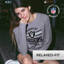 Las Vegas Raiders NFL Womens Property of Lighweight Crew Neck - Sport Gray