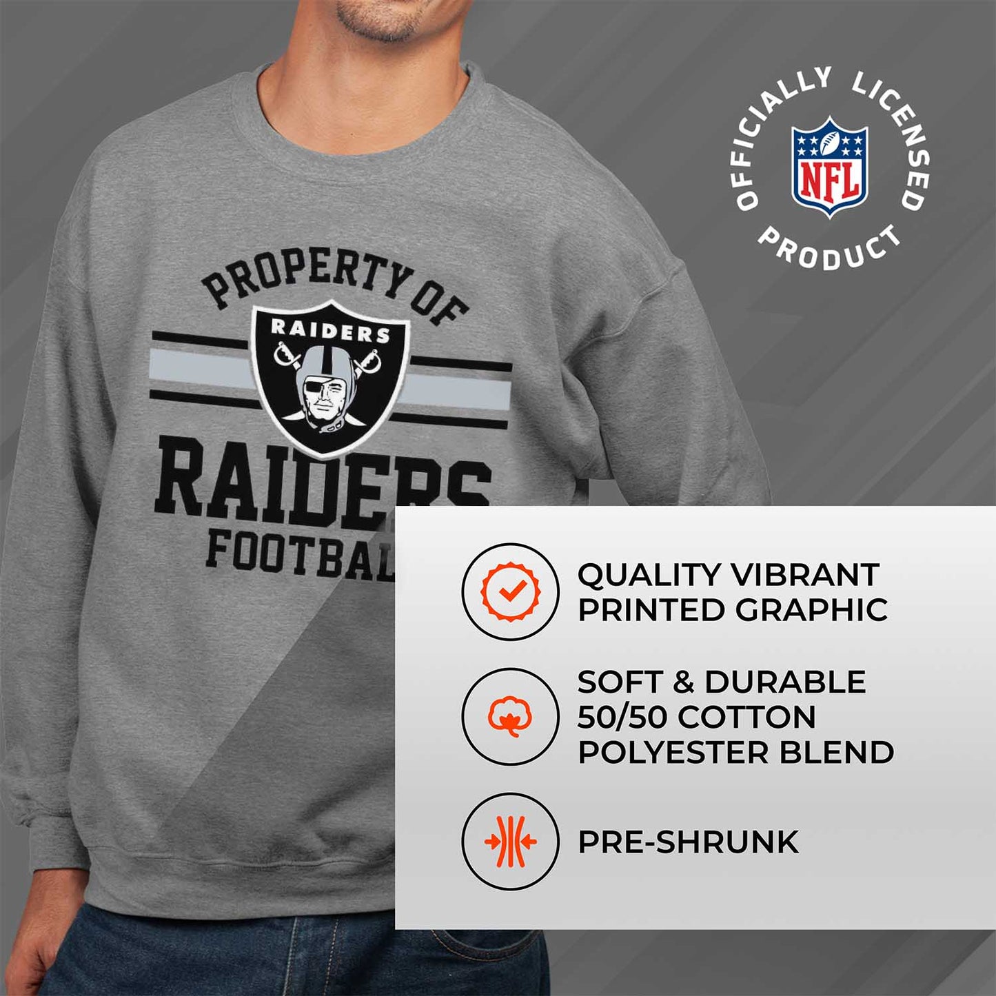Las Vegas Raiders NFL Adult Property Of Crewneck Fleece Sweatshirt - Sport Gray