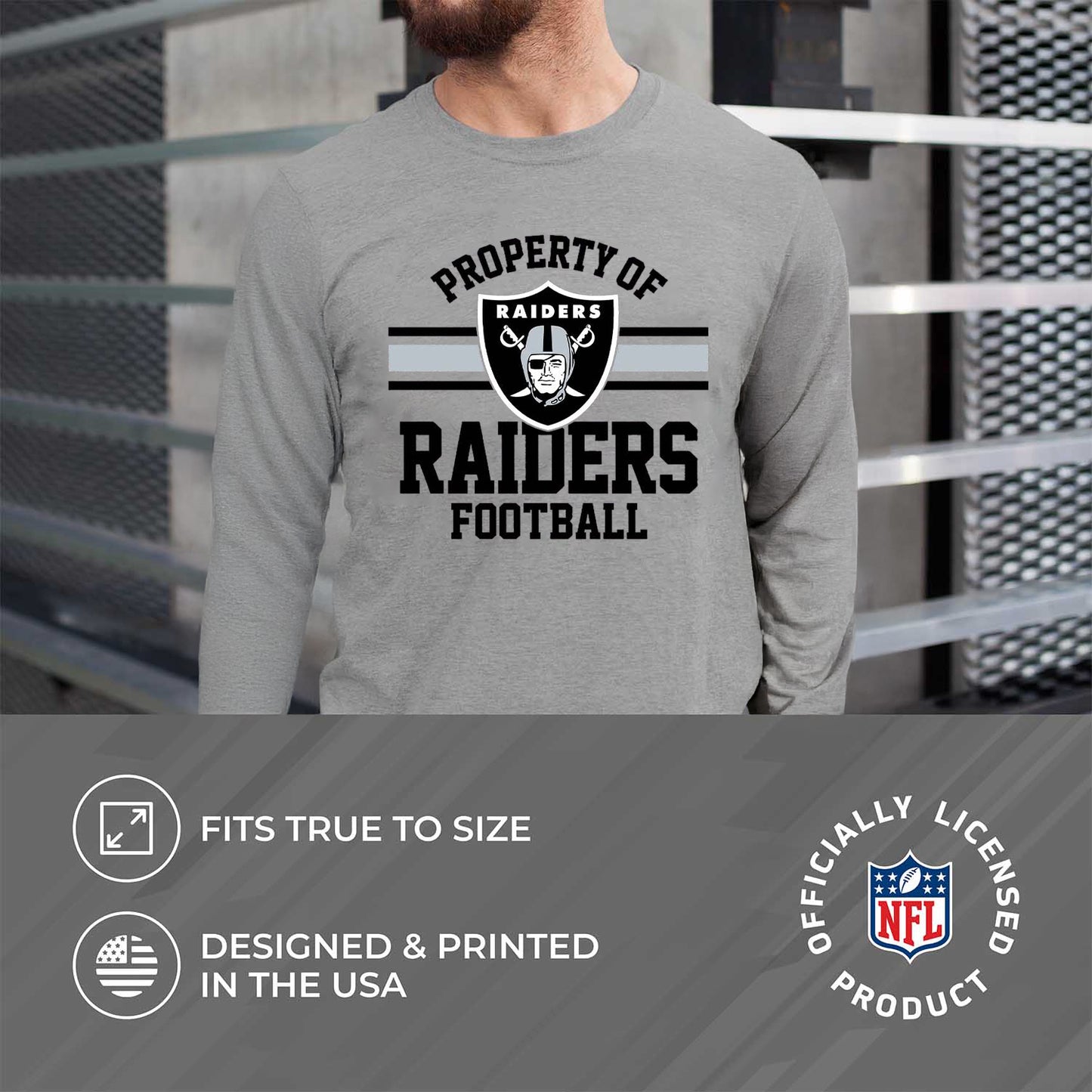 Las Vegas Raiders NFL Adult Property Of Long SleeveT Shirt - Sport Gray