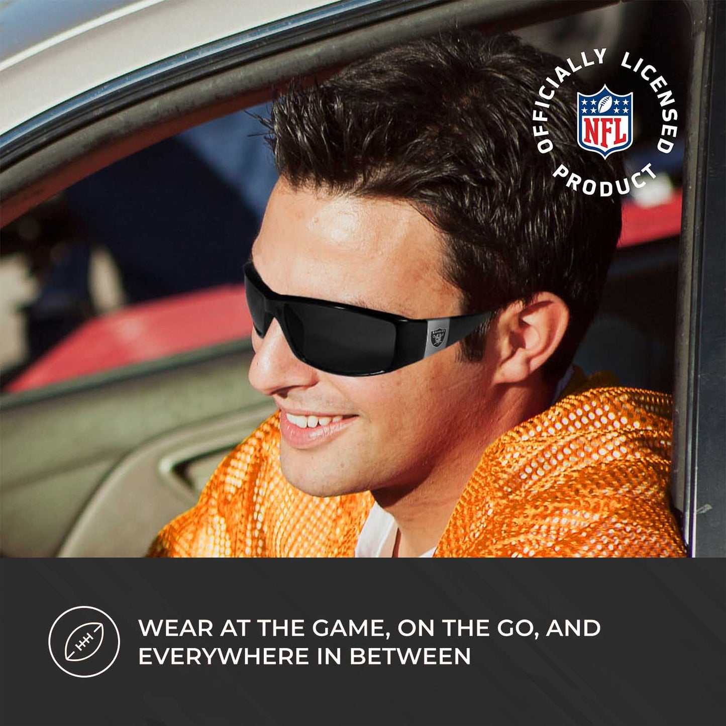 Las Vegas Raiders NFL Black Chrome Sunglasses with Visor Clip Bundle - Black