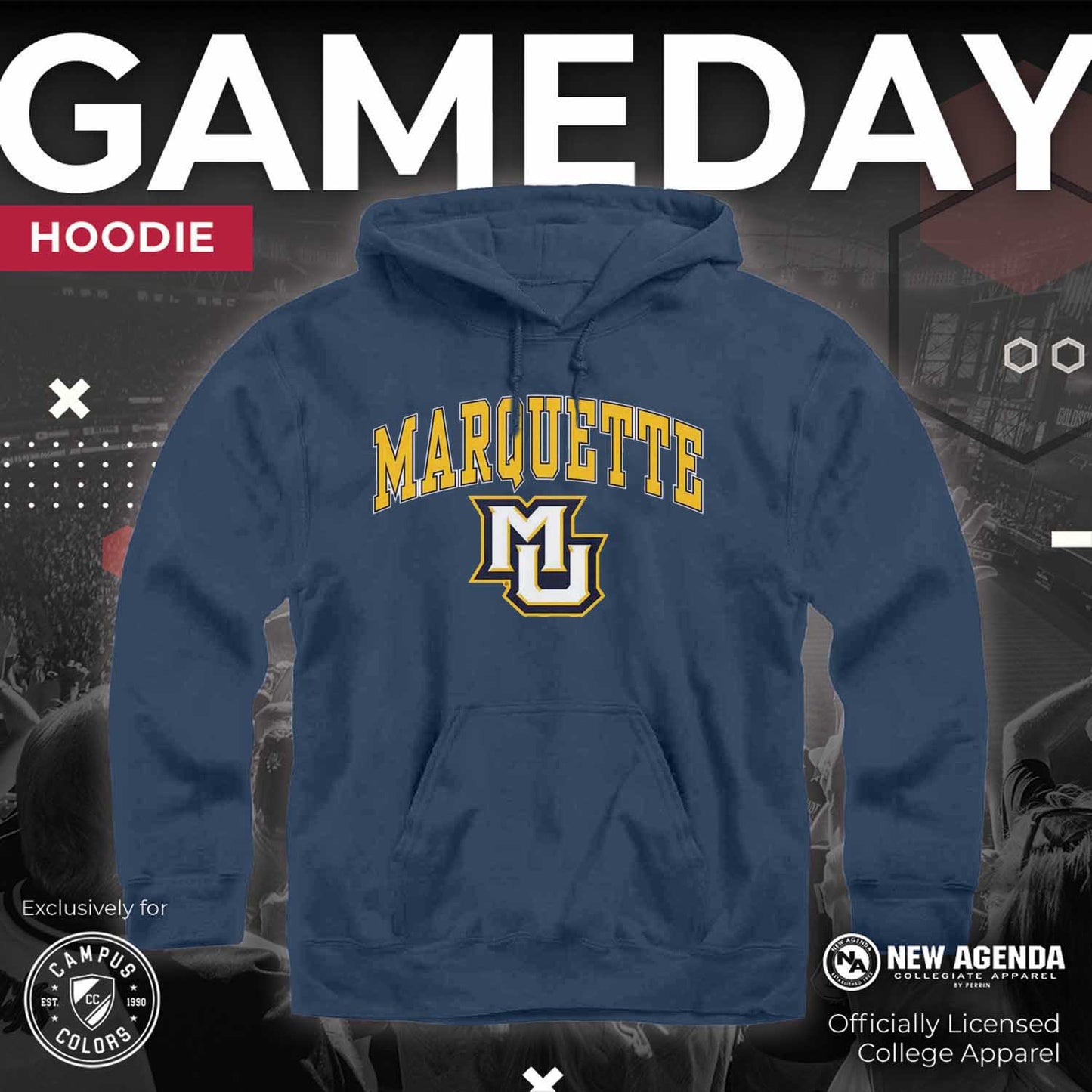 Marquette Golden Eagles Adult Arch & Logo Soft Style Gameday Hooded Sweatshirt - Navy