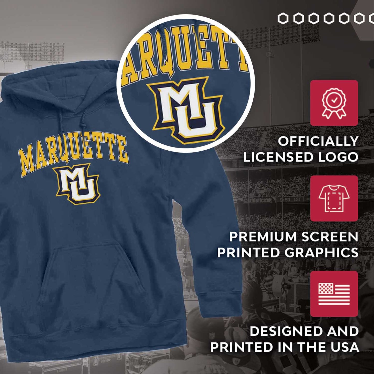 Marquette Golden Eagles Adult Arch & Logo Soft Style Gameday Hooded Sweatshirt - Navy