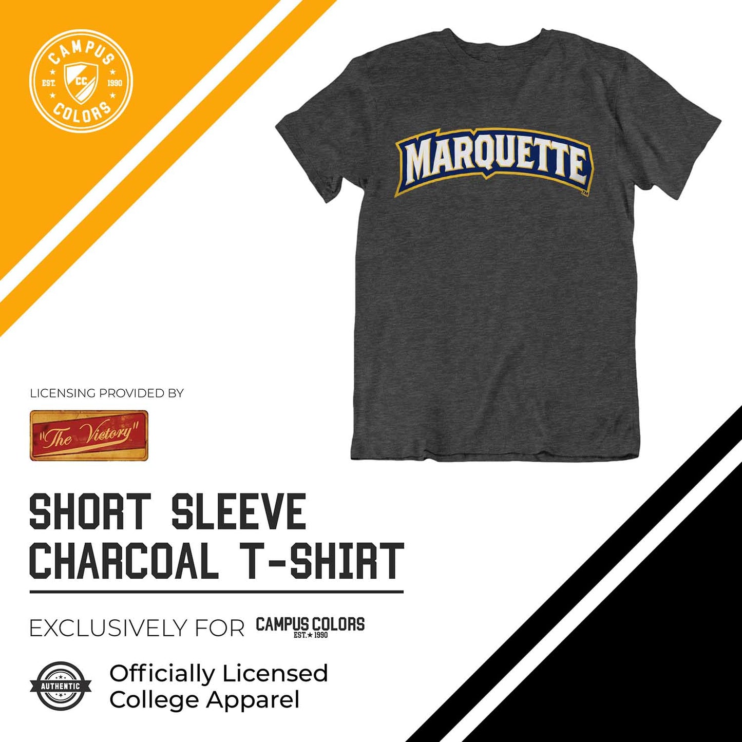 Marquette Golden Eagles Campus Colors NCAA Adult Cotton Blend Charcoal Tagless T-Shirt - Charcoal