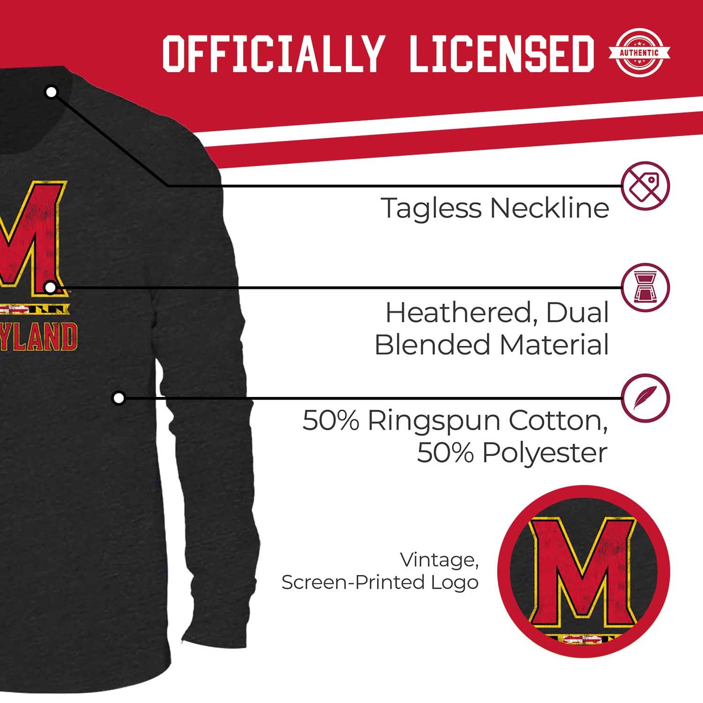 Maryland Terrapins NCAA MVP Adult Long-Sleeve Shirt - Black