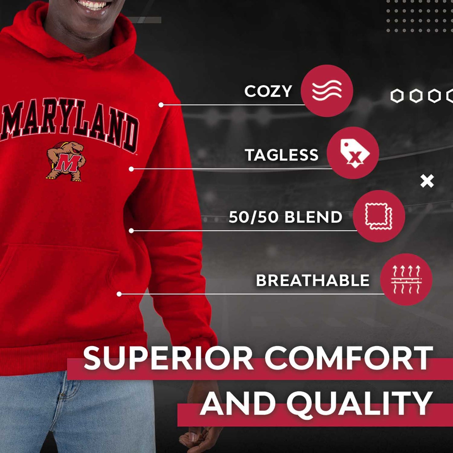Maryland Terrapins Adult Arch & Logo Soft Style Gameday Hooded Sweatshirt - Red