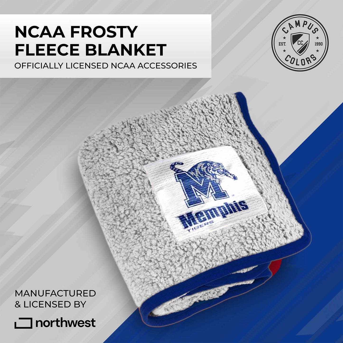Memphis  Tigers NCAA Silk Sherpa College Throw Blanket - Blue