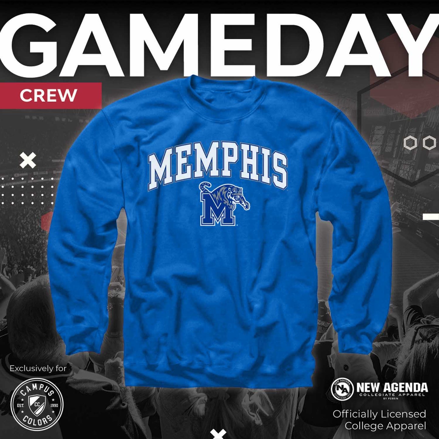 Memphis Tigers Adult Arch & Logo Soft Style Gameday Crewneck Sweatshirt - Royal