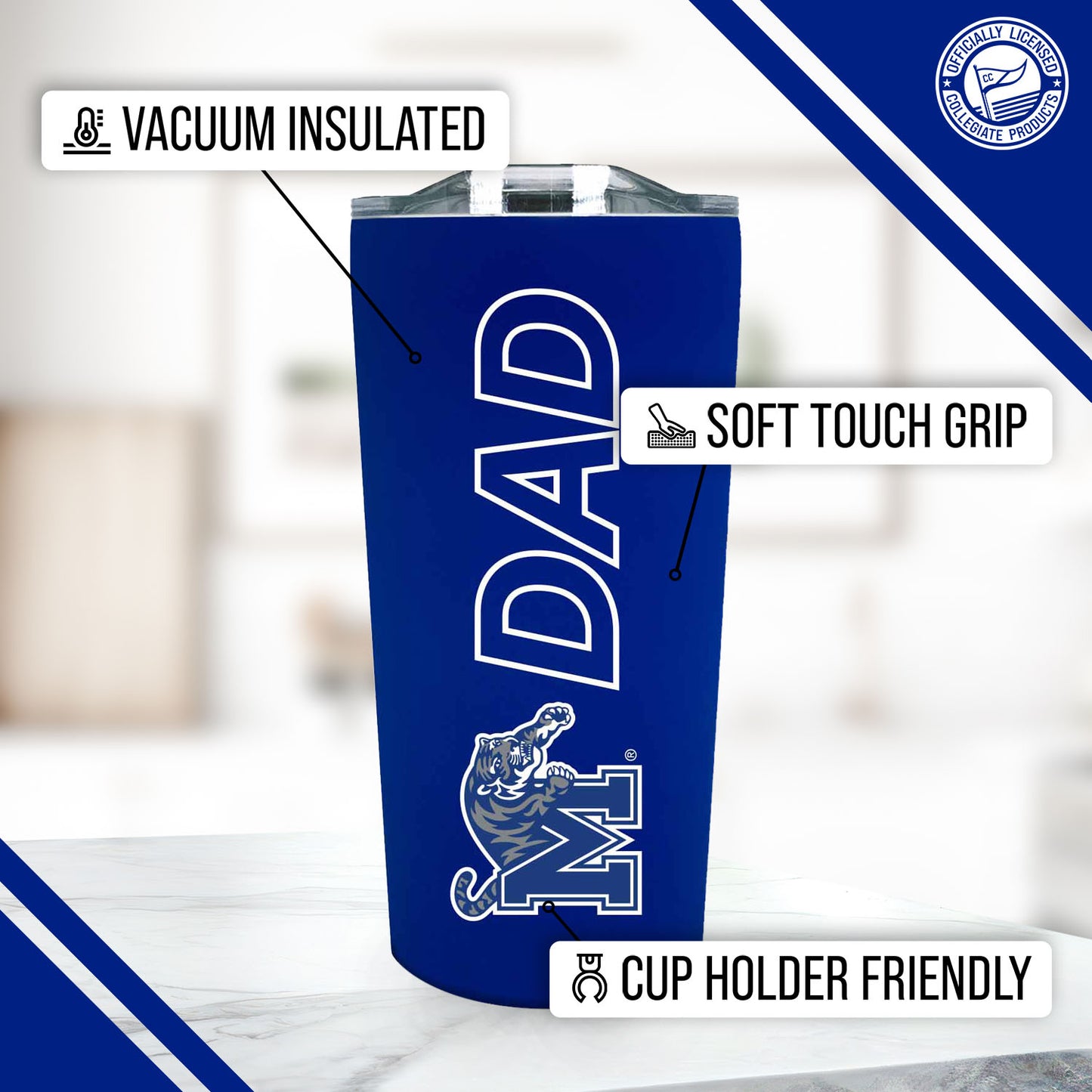Memphis  Tigers NCAA Stainless Steel Travel Tumbler for Dad - Royal