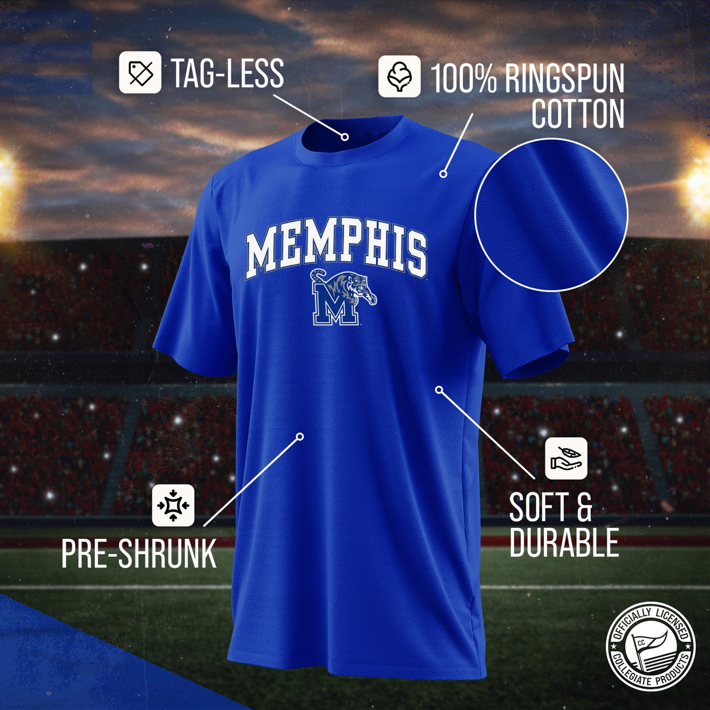 Memphis Tigers NCAA Adult Gameday Cotton T-Shirt - Royal