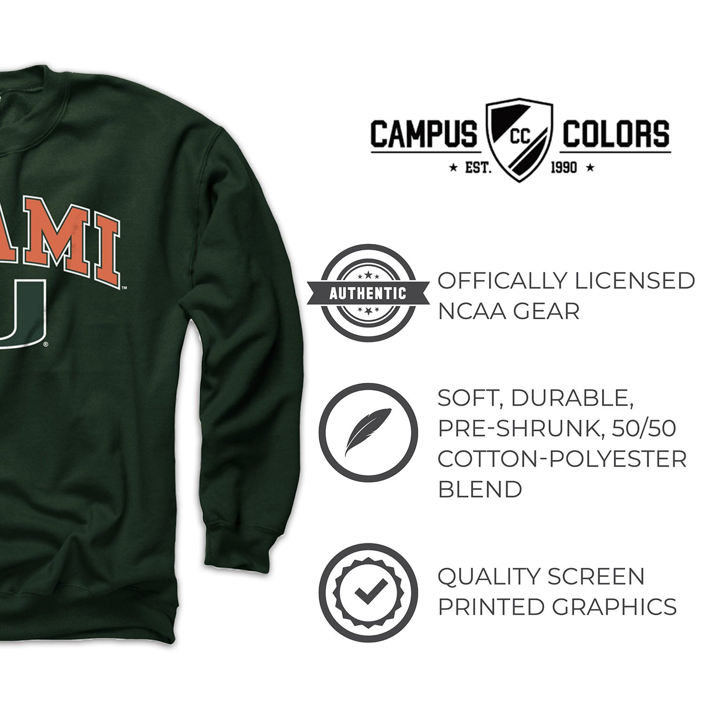 Miami Hurricanes Adult Arch & Logo Soft Style Gameday Crewneck Sweatshirt - Green